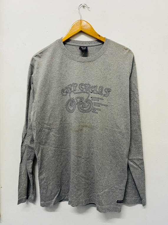 Vintage Y2K Gray Long Sleeve T-shirt : City Cycles Graphic L Pop 