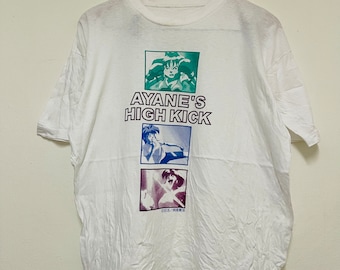 Camiseta vintage de los 90 de Ayane's High Kick Anime / Rara / Dibujos animados / Ropa urbana / Blanca / Talla L
