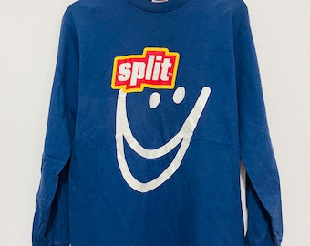Vintage 90s Split Skateboarding : Smiley T-Shirt / Modern Streetwear / Rave / Street Fashion / Skate Surf / Blue  / Long Sleeve / M