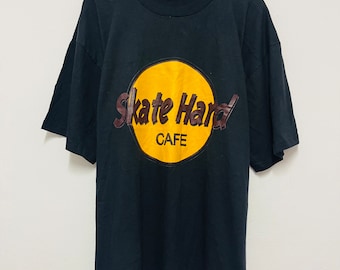 Vintage 90s Skate Hard Cafe by Airwalk T-Shirt / Skateboarding / Skate Surf / Streetwear / Black / L