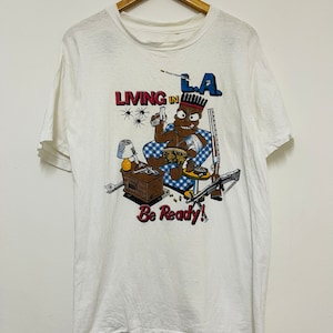 Vintage 90’s Being LA Be Ready “ Bart Parody Cartoon T-Shirt / Rap Tee / Streetwear / Parody / White / L