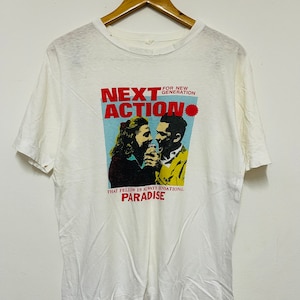 Vintage 80s Next Action For New Generation T-Shirt / Old Poster / Propaganda / Artwork / Pop Art / Streetwear / White / M