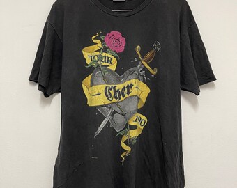 Vtg 1990 Cher Heart of Stone Tour Concert T-shirt Black XL