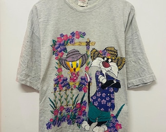 Vintage 90s Warner Bros : Tweety 1996 T-Shirt / Cartoons / Animations Series / Rare / Overprint / Pop Art / Streetwear / White / XL