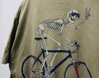 トップス 90s primal wear bone bicycle tee noroll Vintage 90s Primal Wear : MTB Skull 1998 T-shirt / Modern