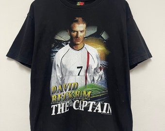 Vintage 90s David Beckham : The Captain England Football Sportman Celebrity T-Shirt / Soccer / Streetwear / Black / L