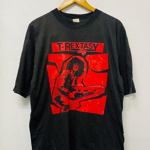 Vintage 90er Jahre T Rextasy Band : Marc Bolan Tribute Band T-Shirt / Glam Rock Musik / Psychedelisch / Englische Musik / Bolan Familie / Schwarz / L