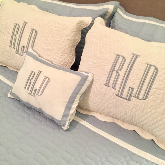 Monogrammed Pillow Shams Custom Scalloped Edge Embroidered Etsy