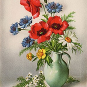 De magnifiques coquelicots dans une carafe. impression vintage. Carte postale - Illustration - Impression d'art - Art sur toile - Poster - Plusieurs tailles