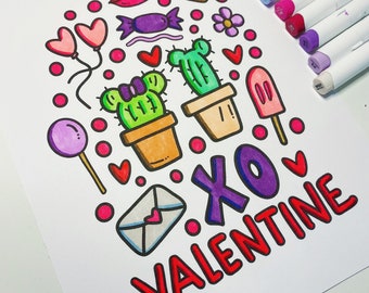 Valentine Cactus Coloring Sheet