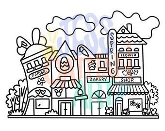 Easter Town Coloring Page