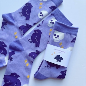Cute Raven Skull Socks, Women Socks, Pastel Goth Clothing, Kawaii Socks, Yume Kawaii, Pink Aesthetic, Cutecore