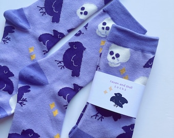 Raven Skull Socks: Pastel Goth Kawaii Cutecore Clothing