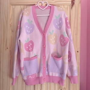 Strawberry Cardigan Cute Pink Cardigan Kawaii Clothes Cotton Cardigan Kawaii Fashion Yumekawaii Decora Kei Kawaii Outfits Etsy