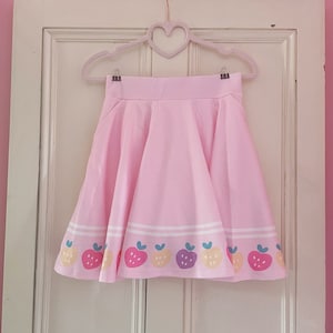 Strawberry Skirt, Kawaii Skirt, Egirl Cute Pastel Skirt, Harajuku Fashion, Kawaii Clothes, Cute Skater Skirt with pockets, Gifts for her