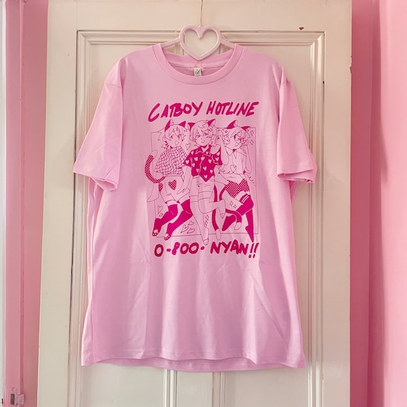 Catboy Hotline Screenprinted Pink Tshirt, Catboy Clothing, Cute Tshirt,  Kawaii Fashion, Alternative Clothing 