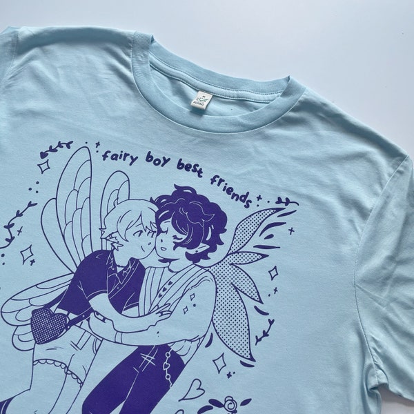 Tshirt bleu sérigraphié Fairy Boys, Tshirt mignon pastel, Mode Kawaii, Vêtements alternatifs