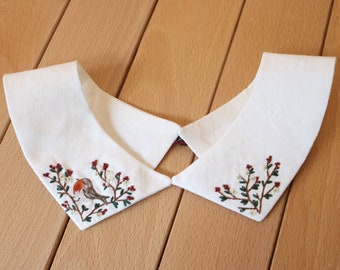 Peter Pan Collar, Robin Embroidery, Cottagecore Clothing, Detachable Collar, Embroidered Collar, Embroidered Clothing, Collar Women