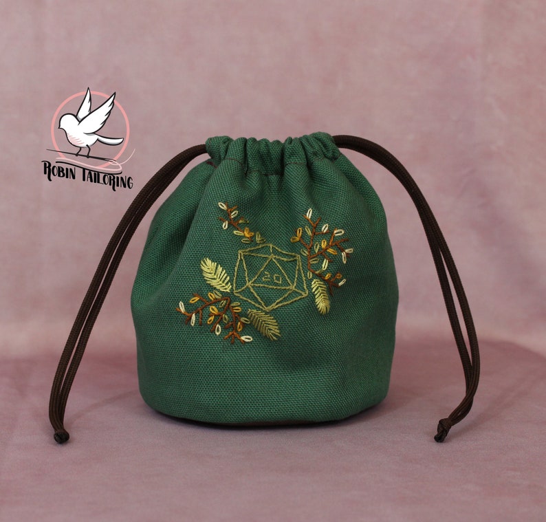 x4 sets D20 DnD Dice Bag | Autumn 100/% handmade /& embroidered pouch