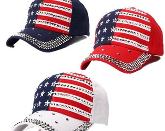 USA Patriotic Women's Rhinestone Bling Hat - Quality Bling Cap / Hat