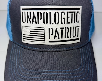 Unapologetic Patriot - MAGA - President Donald Trump - High Quality Laser Etched Patch Charcoal Black Trucker Hat / Ball Cap