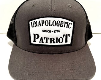 Unapologetic Patriot - Let's Go Brandon - MAGA - Donald Trump 2024 - Anti-Biden - High Quality Black Flatbill Trucker Hat / Ball Cap