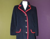 Vintage Woman 39 s Coat Trachten aus Osterreich von Mackintosh JACKET Navy Blue Pure Wool Red Trim Fancy Buttons