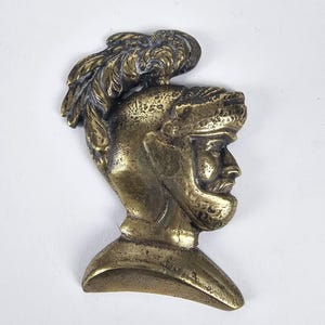 Vintage Cast Brass Conquistador Figure Medieval-Style Decor Drawer Pull Knocker