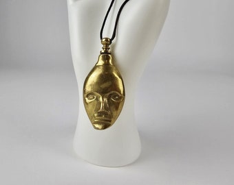 vintage bouteille de parfum double face en laiton massif pendentif châtelaine cordon en cuir