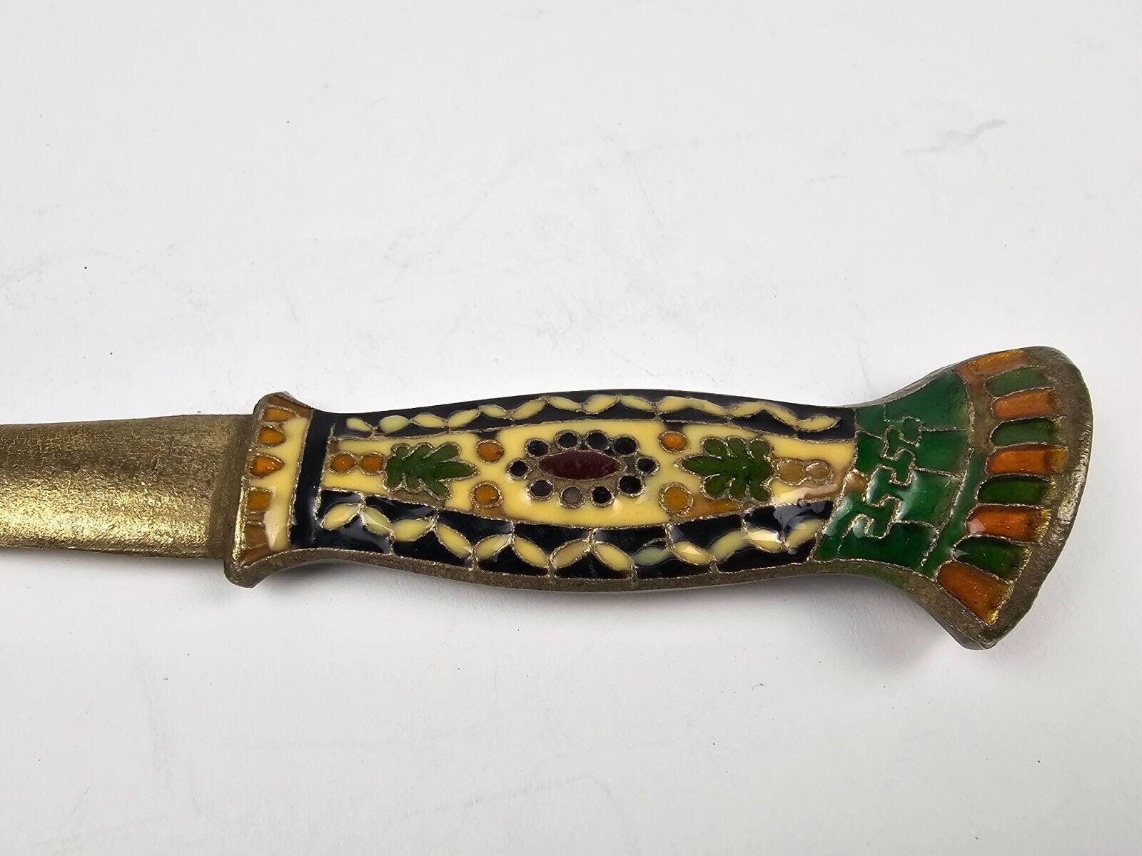 Cloisonne Enamel Letter Opener Sheath Dagger Brass Peacock Bird
