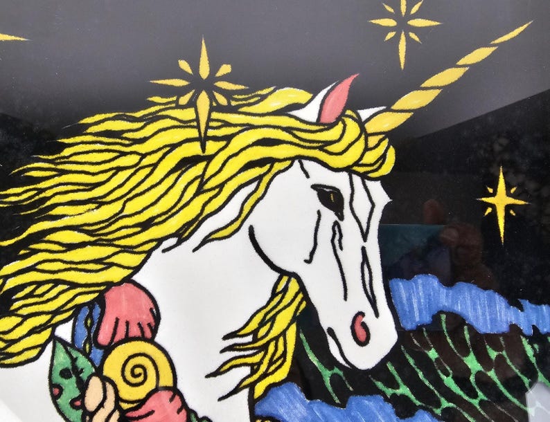 Vintage Reverse Glass Unicorn Art 1980s Fantasy Wall Decor Mythical ...