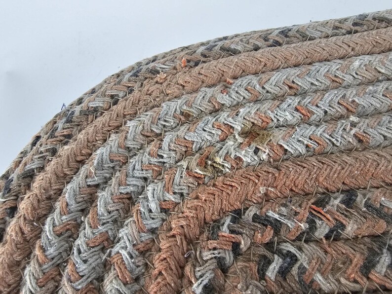 Vintage Braided Rug Top Footstool – Rustic Oval Woven Stool With Turned ...