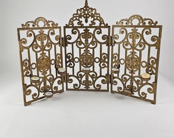 Tea Candle Holder Cast Iron Fireplace Screen Vintage MCM Wedding Lighting Decor