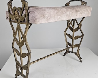 Vintage Art Deco Vanity Bench Gold Metal Floral Stool Hollywood Regency Accent