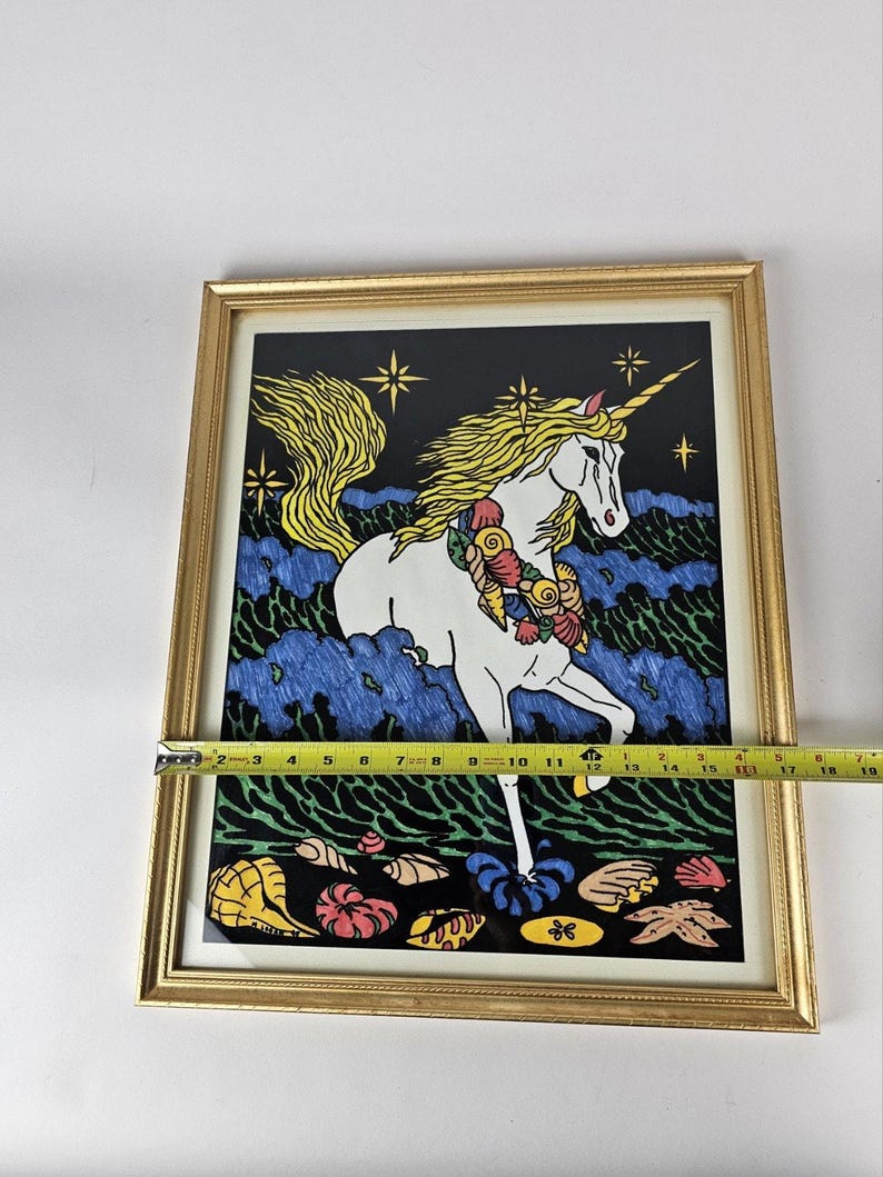 Vintage Reverse Glass Unicorn Art 1980s Fantasy Wall Decor Mythical ...