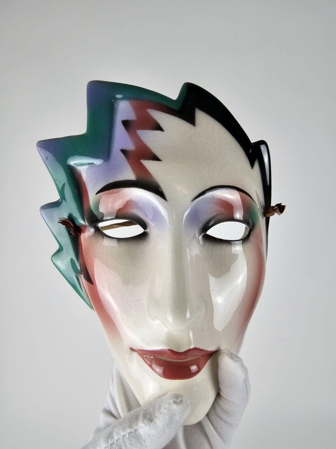Vintage ABOUT FACE Clay Art Deco 80's Ceramic Wall Mask Hand Painted