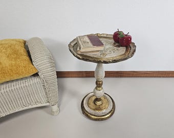 Vintage Italian Florentine Tole Pedestal Cake Plant Stand Gold Gilt Accent Table