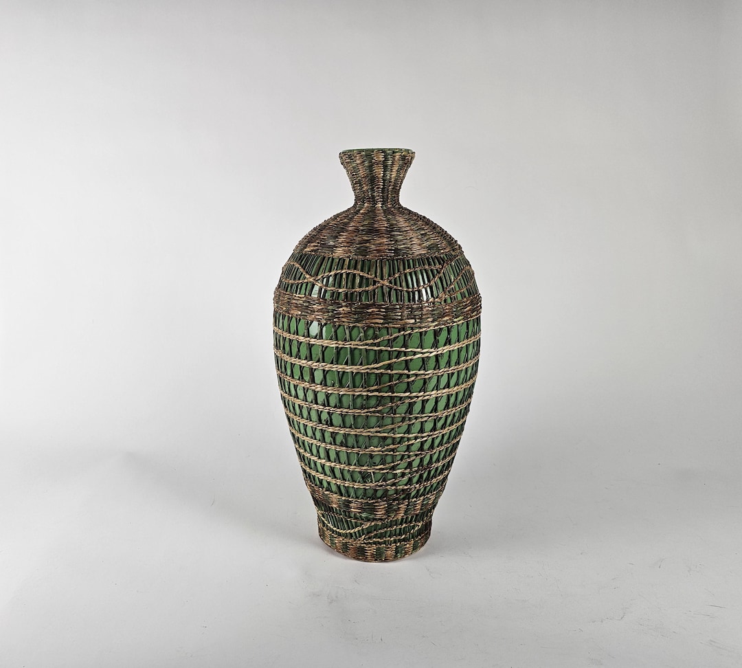 Large Wicker Woven Green Wrapped Cera...