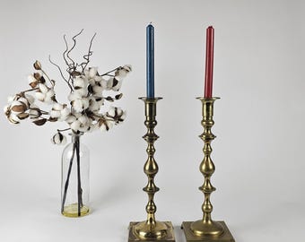 Solid Brass Vintage Taper Candle Holders Pair 15" Tall Candlesticks Classic Wedding Decor