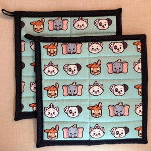 Pair of Quilted Pot Holders, Baby Disney Animals, Bambi, Dumbo