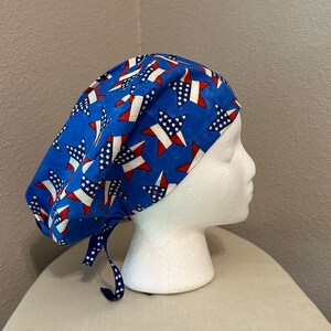 Red, White, and Blue Stars on Blue Women’s Euro Scrub Cap