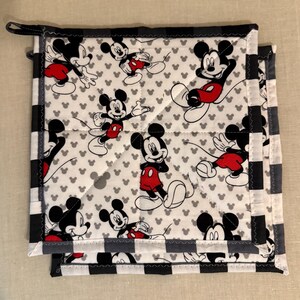 Pair of Quilted Pot Holders, MicKey Having Fun, Set of 2