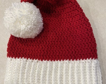 Santa Hat.  Big Pom Pom, Teen-Large Adult