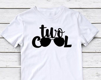 1 pc two cool sunglasses 100% COTTON short sleeve t-shirt for second birthday toddler boy