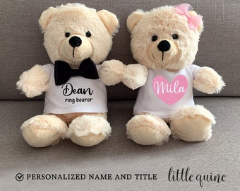 1 pc custom personalized name off white bow tie teddy bear stuff animal for ring security bearer flower girl proposal gift toddler boy girl