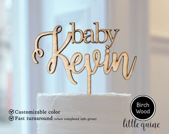 1 pc custom personalized ANY baby name raw wood hand painted silver gold baltic wood laser cut baltic wood rustic cake topper baby shower