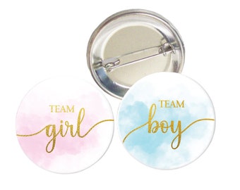 10 pcs team boy girl Pink Blue badge pin pinback button baby shower gender reveal birthday party favors gift