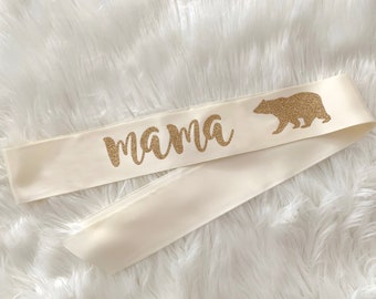 1 piece mama bear script sash luxurious satin rose gold glitter for baby shower party gift mom to be ready prop