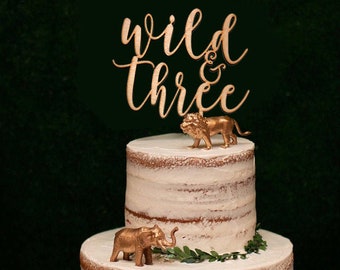 1 pc wild & three raw wood or hand painted gold baltic wood laser cut rustic boho cake topper for third 3rd birthday where the wild things