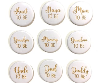 1 pc Mom Mommy Dad Daddy Nana Papa Grandma Grandpa Uncle Aunt to be faux Glitter badge pin pinback button baby shower party favors gift